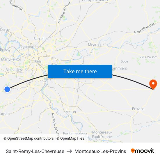 Saint-Remy-Les-Chevreuse to Montceaux-Les-Provins map