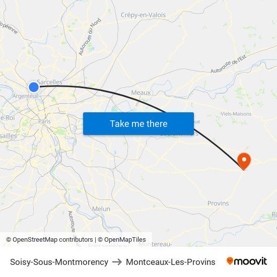 Soisy-Sous-Montmorency to Montceaux-Les-Provins map