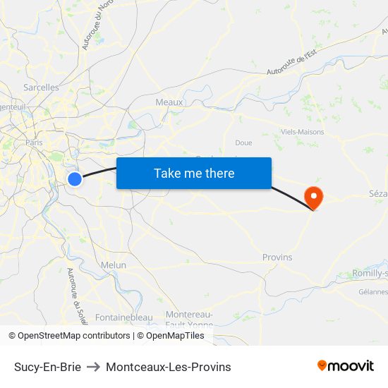 Sucy-En-Brie to Montceaux-Les-Provins map