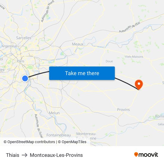 Thiais to Montceaux-Les-Provins map