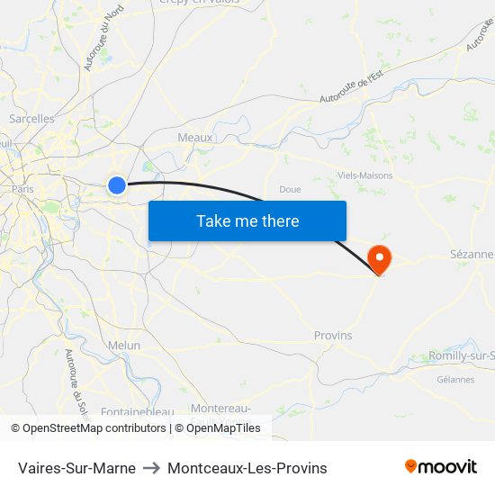 Vaires-Sur-Marne to Montceaux-Les-Provins map