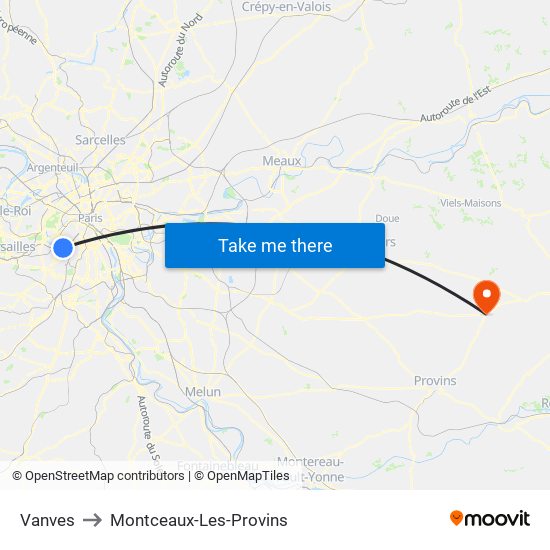 Vanves to Montceaux-Les-Provins map