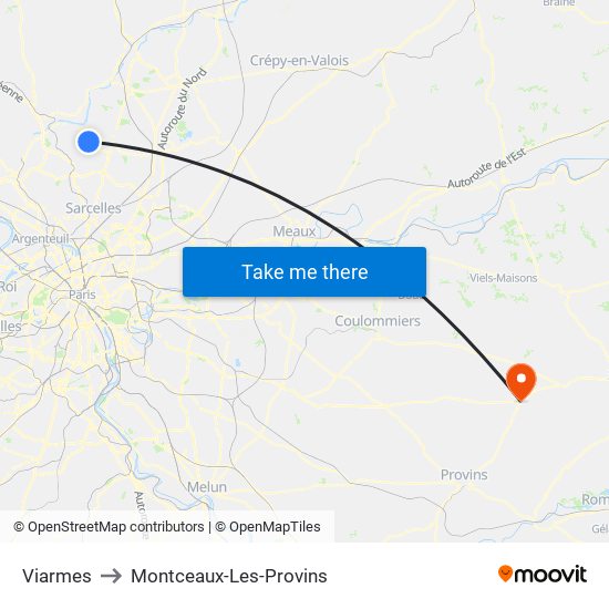 Viarmes to Montceaux-Les-Provins map