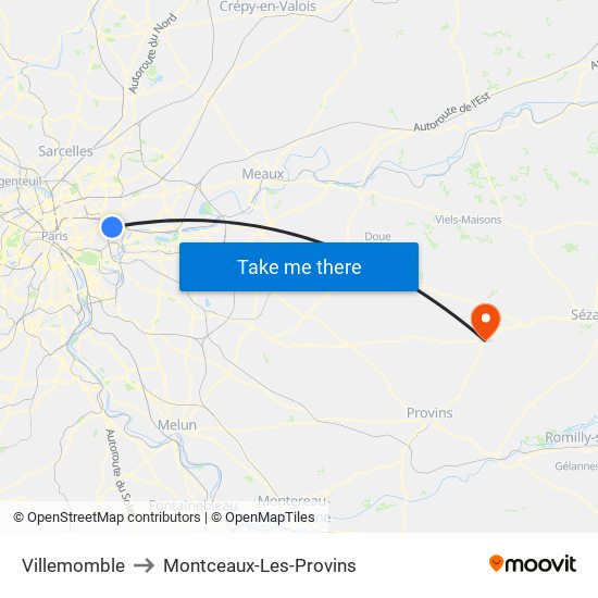 Villemomble to Montceaux-Les-Provins map