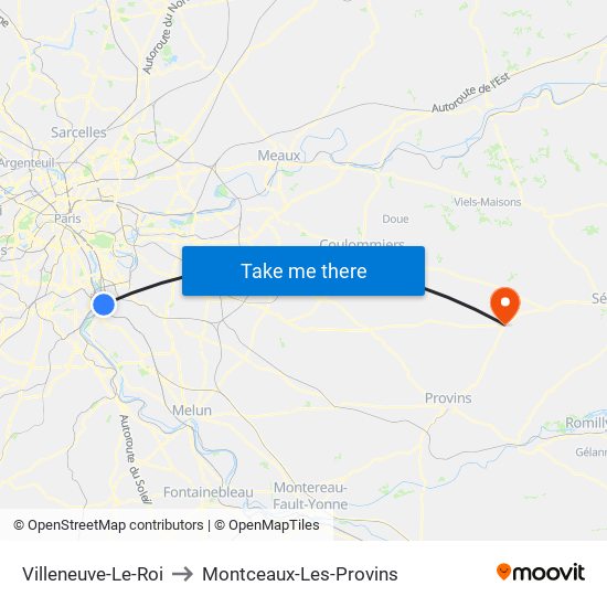 Villeneuve-Le-Roi to Montceaux-Les-Provins map
