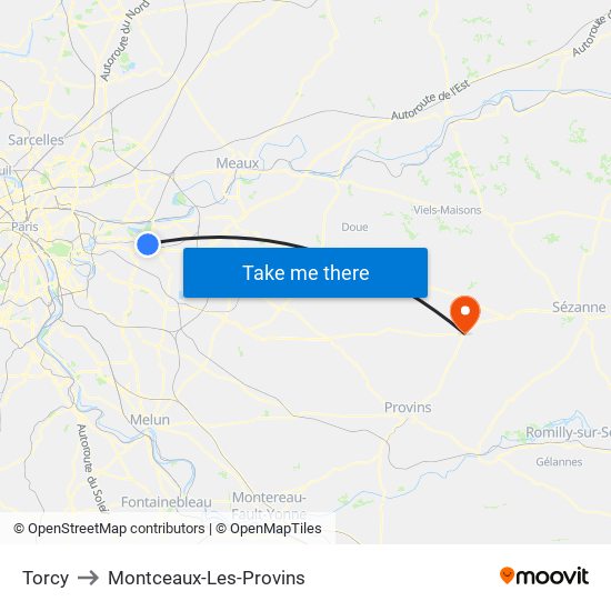 Torcy to Montceaux-Les-Provins map