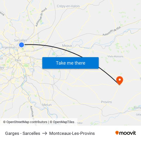 Garges - Sarcelles to Montceaux-Les-Provins map