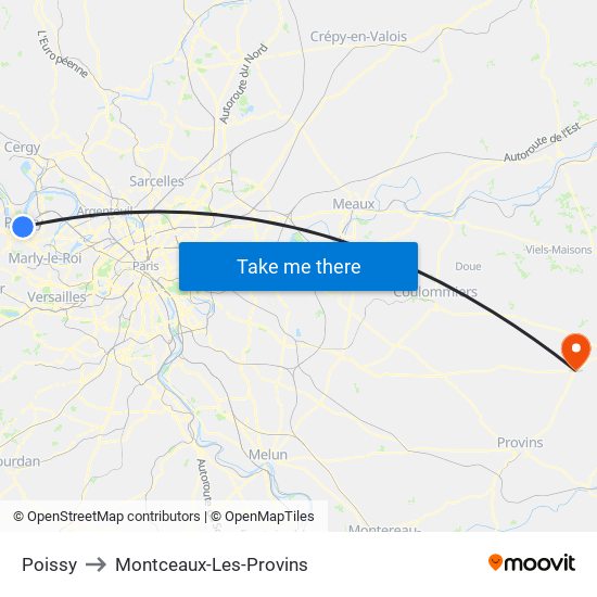 Poissy to Montceaux-Les-Provins map