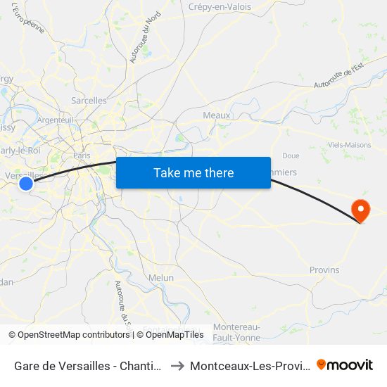 Gare de Versailles - Chantiers to Montceaux-Les-Provins map