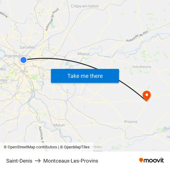 Saint-Denis to Montceaux-Les-Provins map