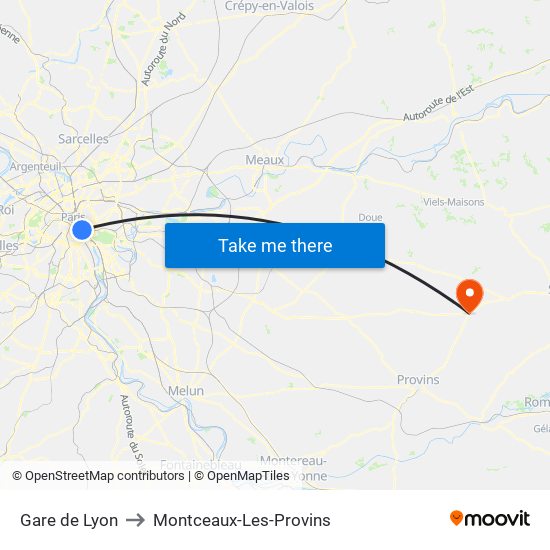 Gare de Lyon to Montceaux-Les-Provins map