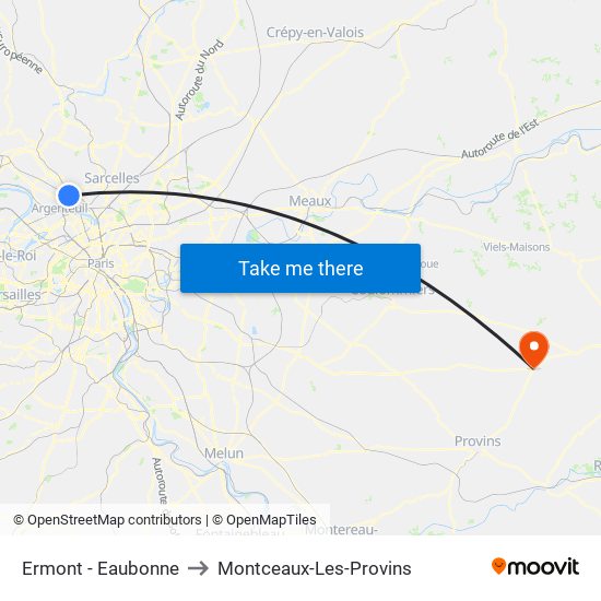 Ermont - Eaubonne to Montceaux-Les-Provins map