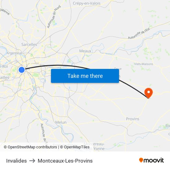Invalides to Montceaux-Les-Provins map