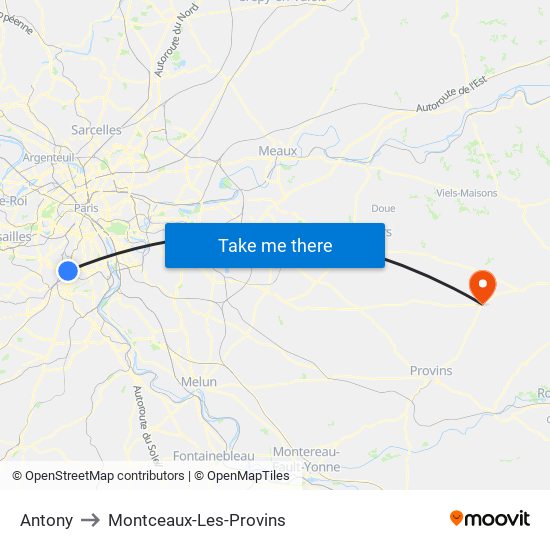 Antony to Montceaux-Les-Provins map
