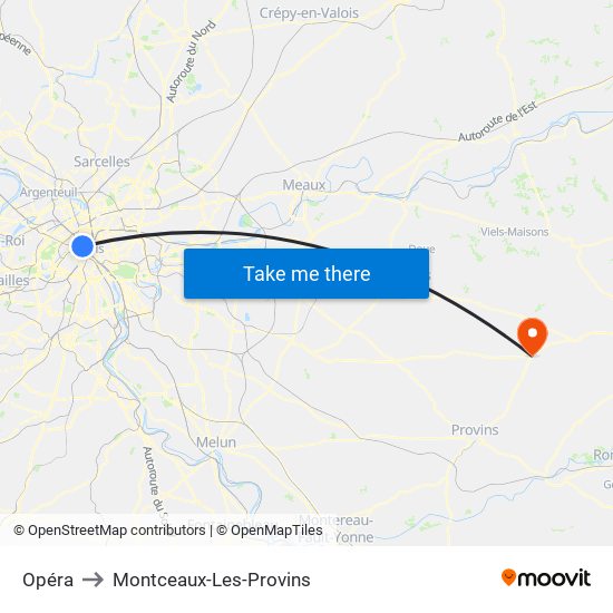 Opéra to Montceaux-Les-Provins map