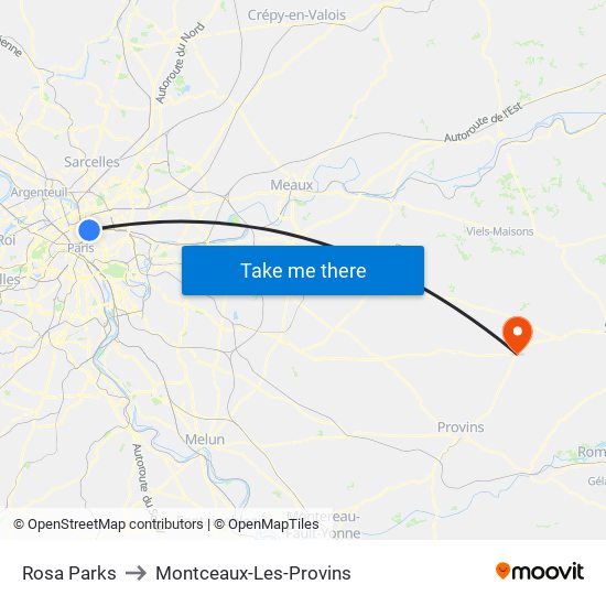 Rosa Parks to Montceaux-Les-Provins map