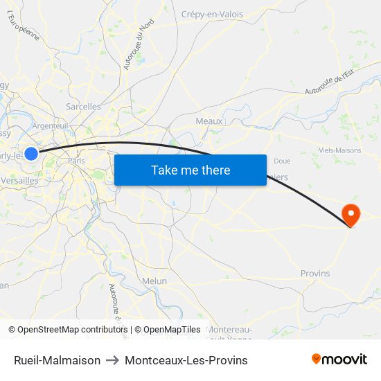 Rueil-Malmaison to Montceaux-Les-Provins map