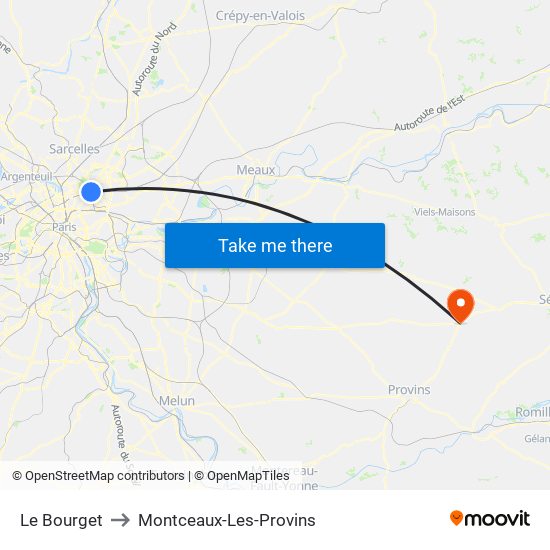 Le Bourget to Montceaux-Les-Provins map
