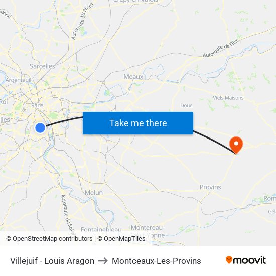 Villejuif - Louis Aragon to Montceaux-Les-Provins map