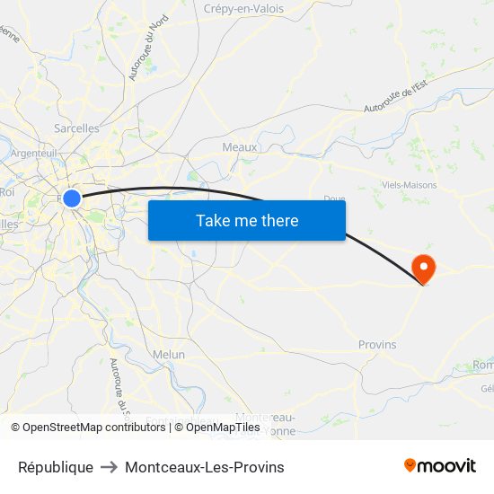 République to Montceaux-Les-Provins map
