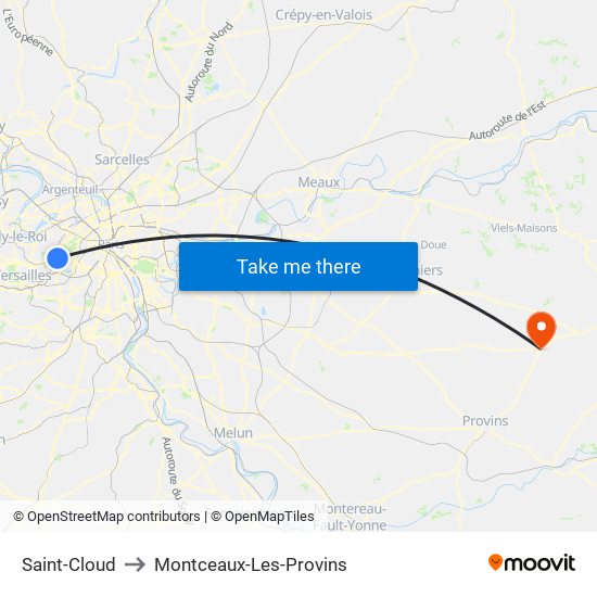 Saint-Cloud to Montceaux-Les-Provins map