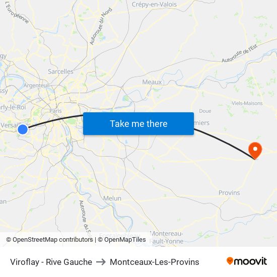 Viroflay - Rive Gauche to Montceaux-Les-Provins map