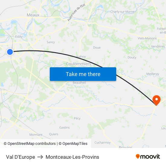 Val D'Europe to Montceaux-Les-Provins map