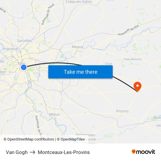 Van Gogh to Montceaux-Les-Provins map