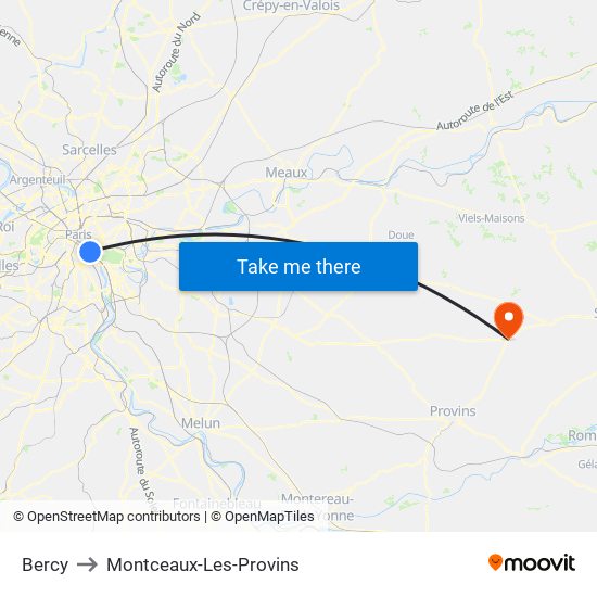 Bercy to Montceaux-Les-Provins map