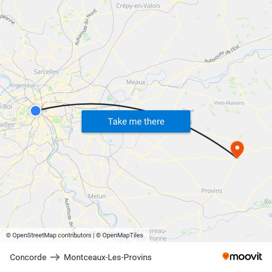 Concorde to Montceaux-Les-Provins map