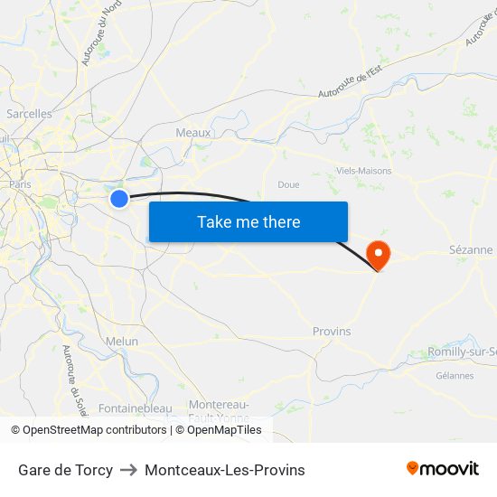 Gare de Torcy to Montceaux-Les-Provins map