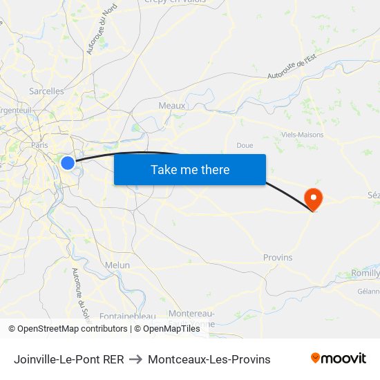 Joinville-Le-Pont RER to Montceaux-Les-Provins map