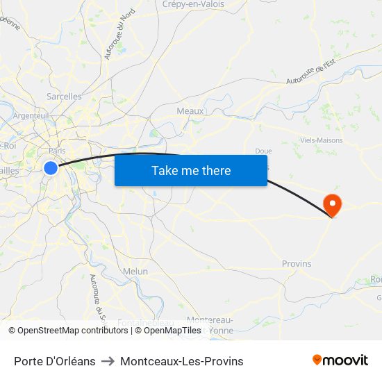Porte D'Orléans to Montceaux-Les-Provins map