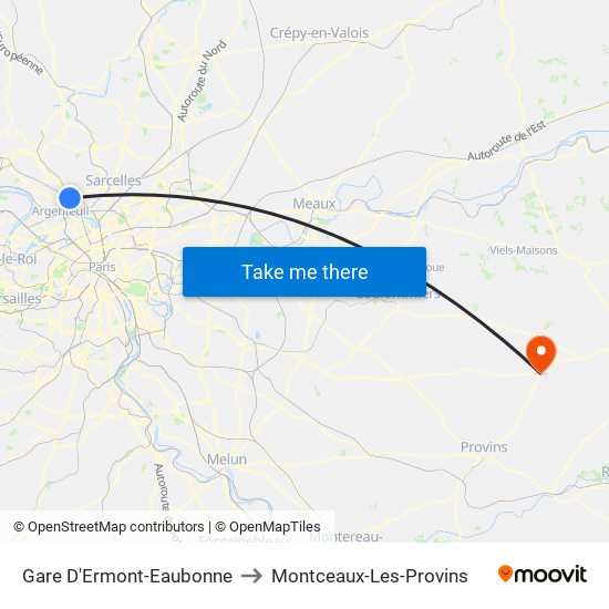 Gare D'Ermont-Eaubonne to Montceaux-Les-Provins map