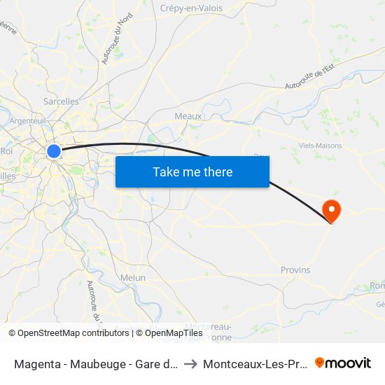 Magenta - Maubeuge - Gare du Nord to Montceaux-Les-Provins map