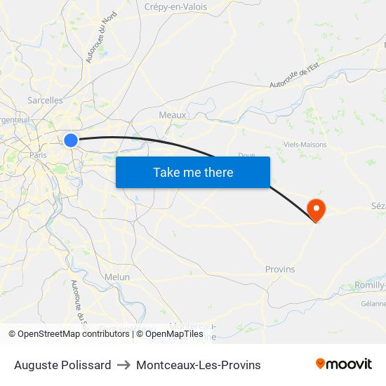 Auguste Polissard to Montceaux-Les-Provins map