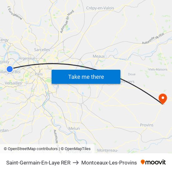 Saint-Germain-En-Laye RER to Montceaux-Les-Provins map