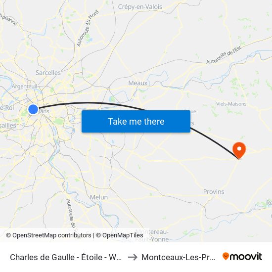 Charles de Gaulle - Étoile - Wagram to Montceaux-Les-Provins map