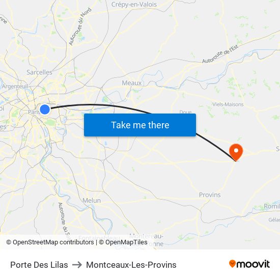 Porte Des Lilas to Montceaux-Les-Provins map