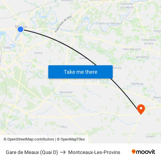 Gare de Meaux (Quai D) to Montceaux-Les-Provins map