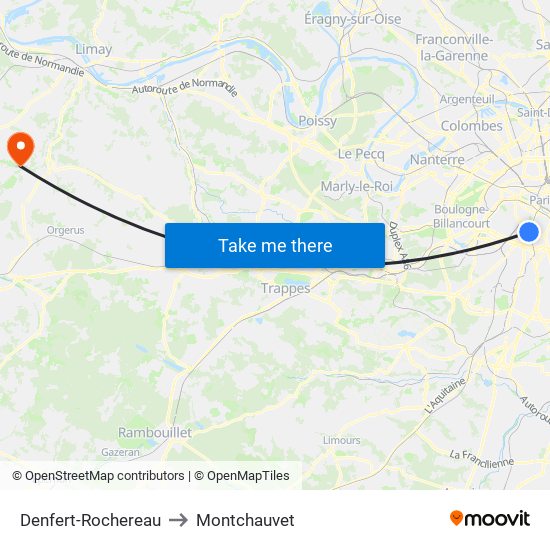 Denfert-Rochereau to Montchauvet map