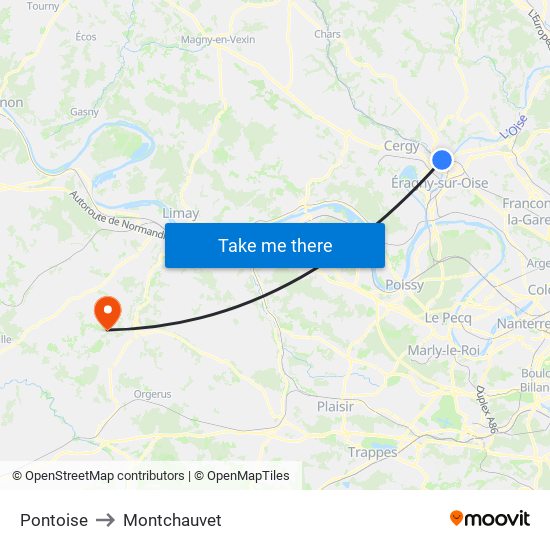 Pontoise to Montchauvet map