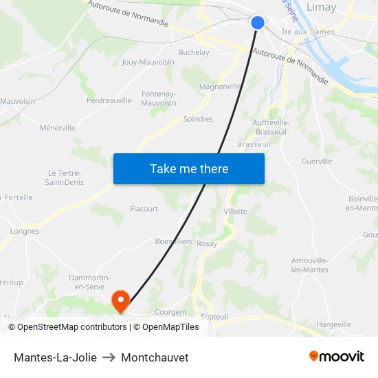 Mantes-La-Jolie to Montchauvet map