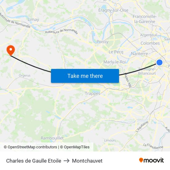 Charles de Gaulle Etoile to Montchauvet map