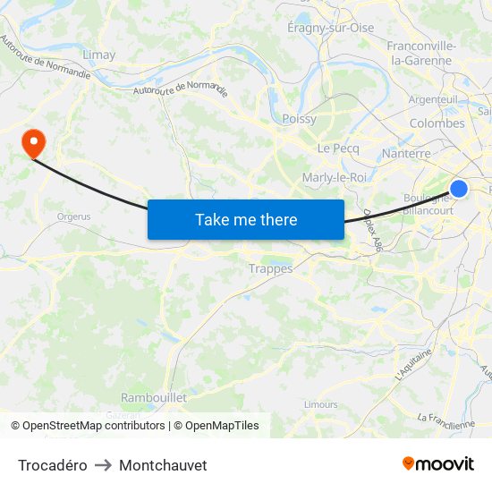 Trocadéro to Montchauvet map