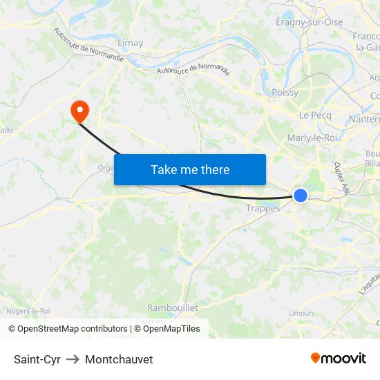 Saint-Cyr to Montchauvet map