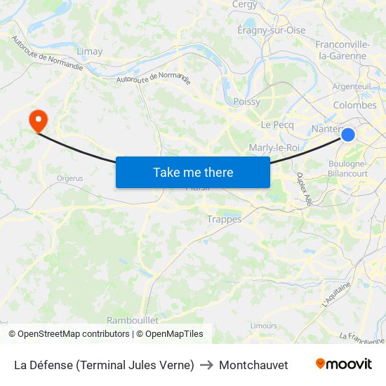 La Défense (Terminal Jules Verne) to Montchauvet map