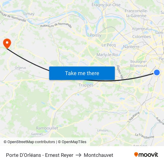 Porte D'Orléans - Ernest Reyer to Montchauvet map