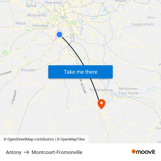 Antony to Montcourt-Fromonville map