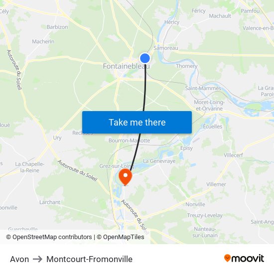 Avon to Montcourt-Fromonville map